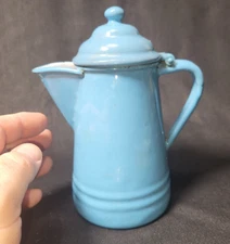 Antique, Blue, Enamel, Granite-Ware, Very Small Coffee Pot, Stamped Germany?