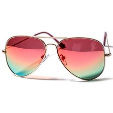RED-GREEN 2 TONE LENS AVIATOR STYLE MEN WOMEN GOLD METAL FRAME SUNGLASSES UVB