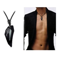 Men's Fashion Jewelry Black Weaving Rope Wolf Tooth Pendant Necklace 1-335