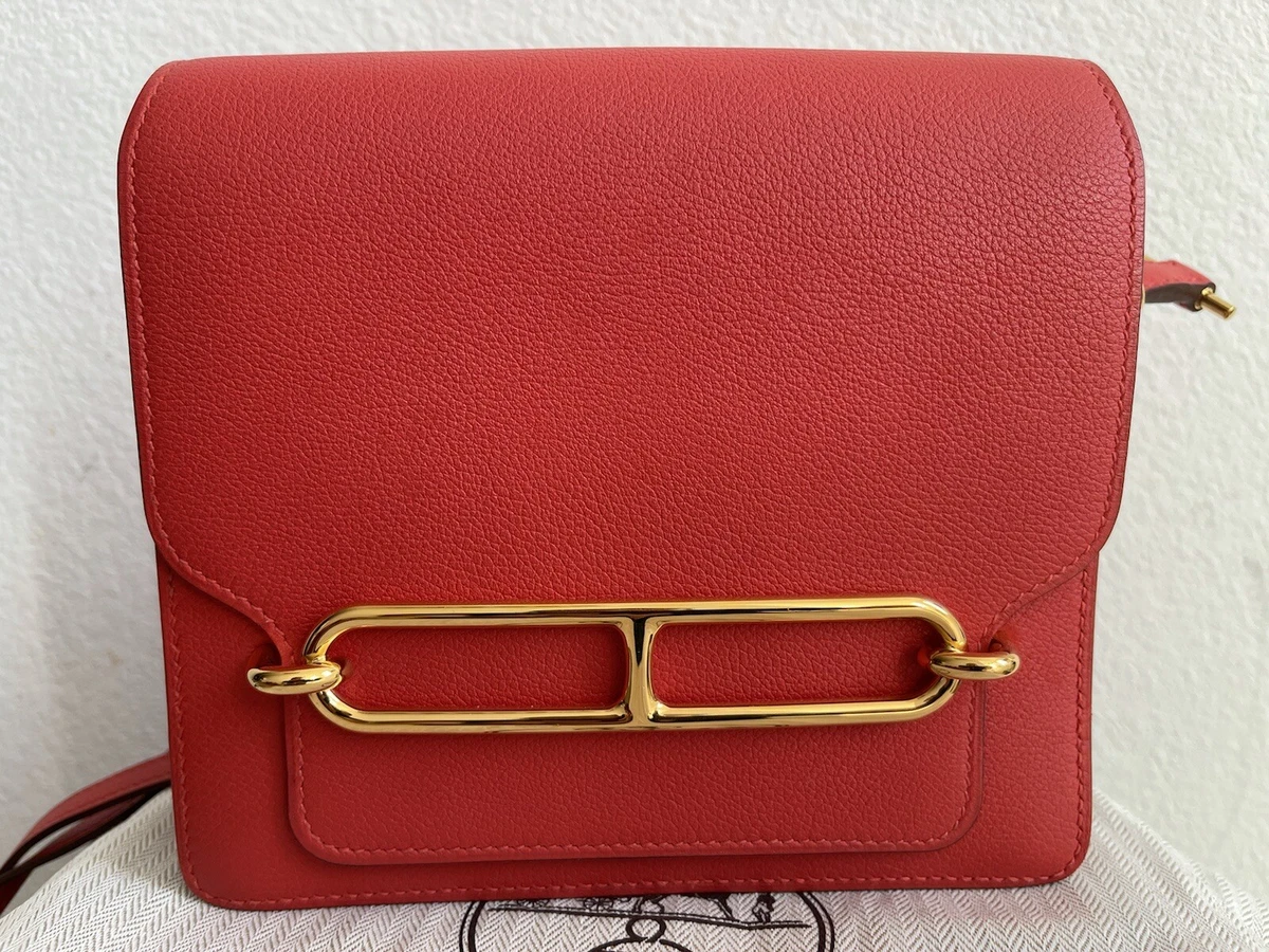 Excellent Used Hermes Rouge Tomate Evercolor Mini Sac Roulis GHW, Stamp A  2017