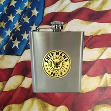 Personalized USS Naval Any Ship Name Stainless Steel 6oz Flask Laser Engraved