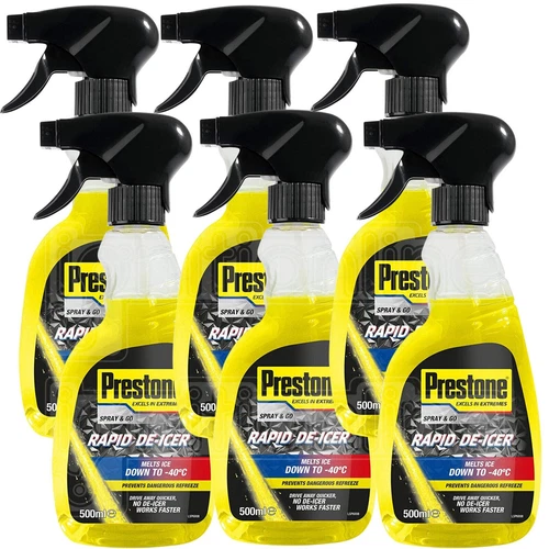 6 x Prestone Car Rapid De-Icer Trigger Spray Melts Windscreen Ice Frost 500ml