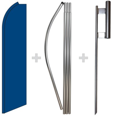 Solid Blue 15' Tall Swooper Flag & Pole Kit Feather Super Bow Banner