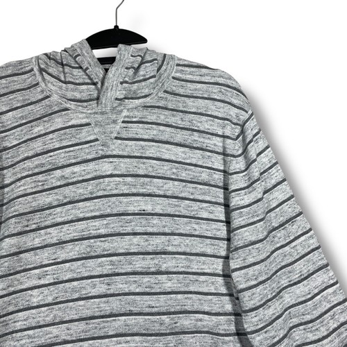 Vince Lightweight Hoodie Mens XL Grey Striped Cotton Modal Cashmere Preppy - Picture 2 of 8