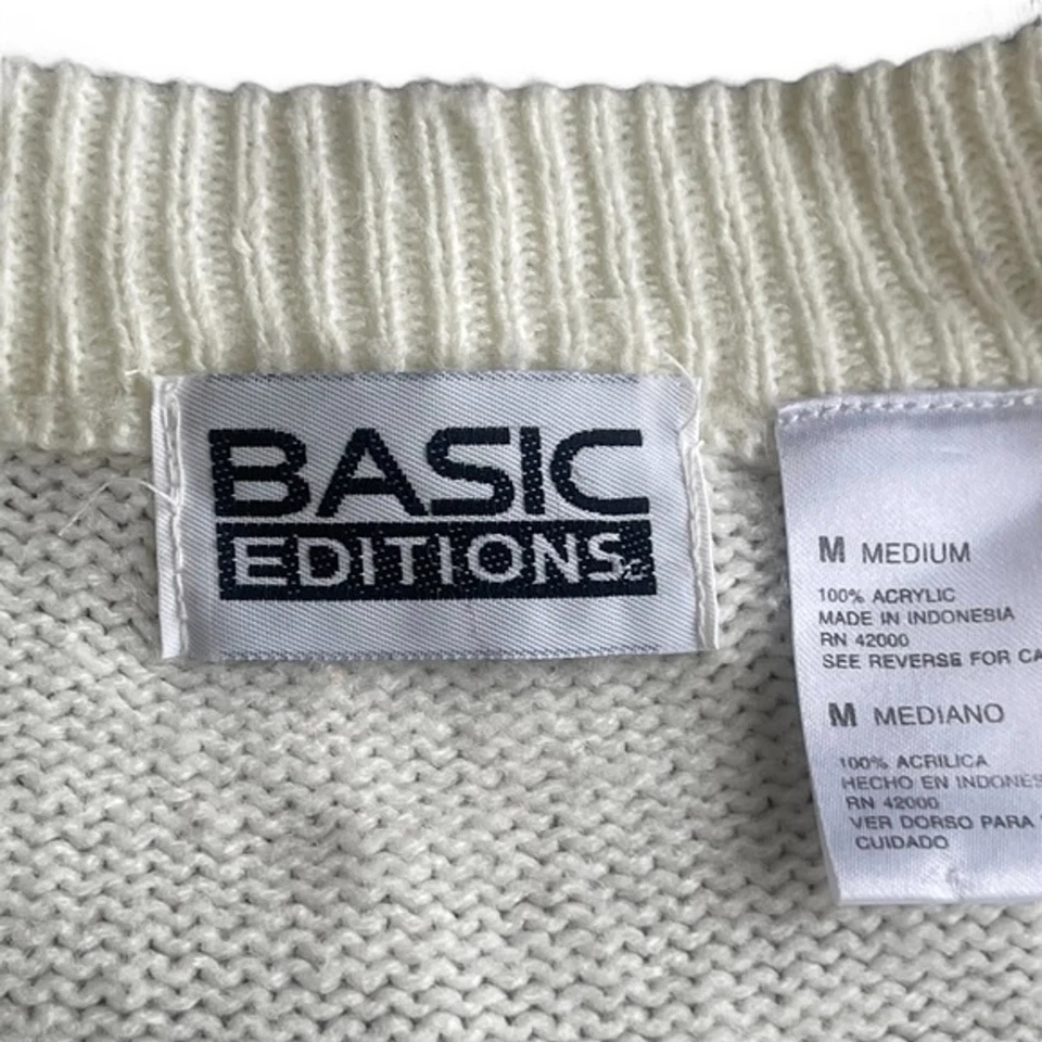 Vintage Basic Editions Cream Grandpa V-neck Cardigan Sz M Unisex Grandpacore 90s - Image 3 of 4