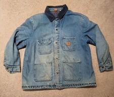 Vtg Faded Denim Wrangler Big Ben Chore Jacket Men's 50 Blanket Lined USA Coat