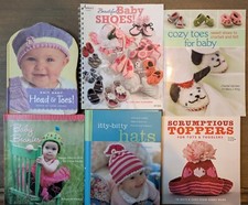 Baby Toddler Knitting Crocheting Book Lot of 6: Hats, Beanies, Shoes, Booties