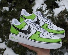 Air Force 1 Custom White Shoes Green Cartoon Black Swoosh Mens Womens Kids Sizes
