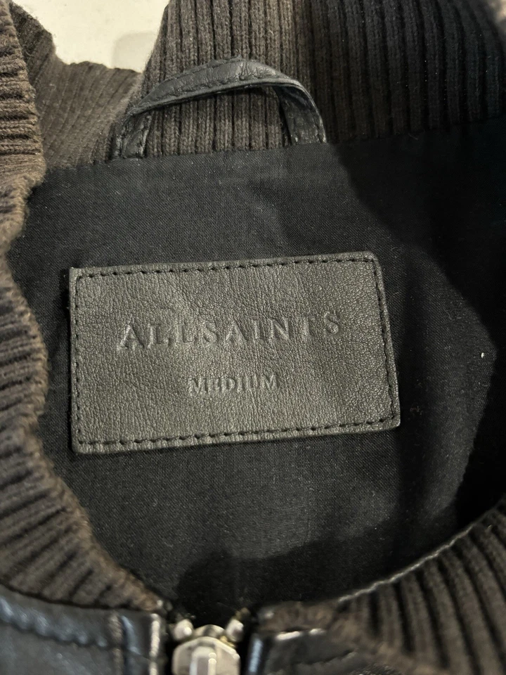 ALLSAINTS Leather Jacket Size Med Black Mens Moto Biker Zips Bomber Slim Fit - Image 3 of 4