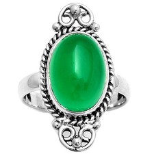 Natural Green Onyx 925 Sterling Silver Ring s.8 Jewelry R-1500