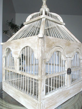 Vintage Style Bird Cage House Wood Dome Big Double Doors Wooden Slide Out Tray