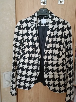 Sommer Blazer 38 Wollweiss/Schwarz Knöpfe Neuwertig