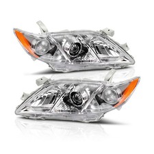 AUTOSAVER88 Headlight for 2007-2009 Toyota Camry Chrome Amber Clear Lens