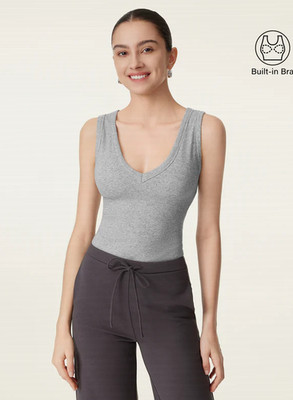 OGLMOVE Stretchy V-neck Cotton New Airy Bra Tank, Heather Grey (NEW)