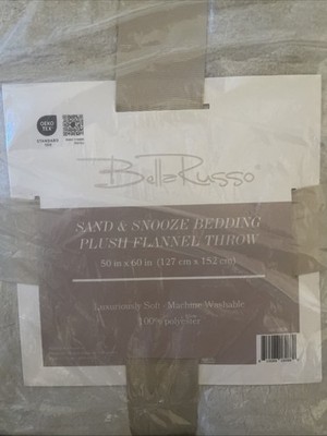 Bella Russa Sand & Snooze Bedding Plush Flannel Throw  Beige Super Soft Comfort