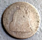 Silver 1858 Seated Liberty Dime "One Dime", Clear Date, "Below Fine", 90% Silver