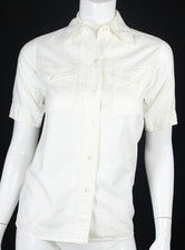 SAINT LAURENT Vintage Off-White Cotton Collared Short Sleeve Utility Shirt 34