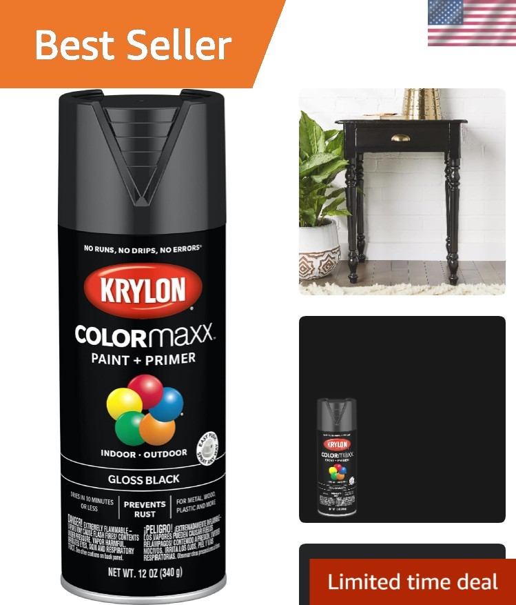 12oz Krylon COLORmaxx Rust-Resistant Gloss Black Spray Paint for DIY Projects