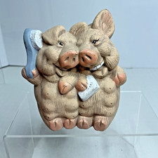 CERAMIC Pig FIGURINE Three Pigs Bathing