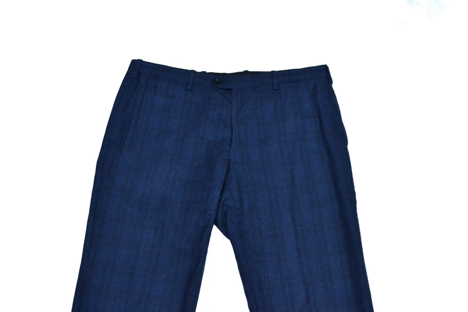 Calça social masculina xadrez azul Kiton 100% lã tamanho 52 R fabricada na Itália - Imagem 2 de 4