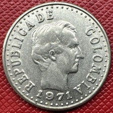 Colombia 1971 Nickel Clad Steel 20 Centavos. Santander. Divided Legend. KM# 245