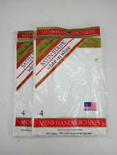 Two Packages Of 4 Handkerchiefs Mens White On White Satin Stripe Made In USA