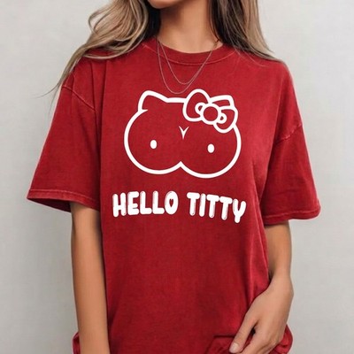 Hallo Titty lustiges unhöfliches T-Shirt grober Spruch Erwachsene Humor offensiv Party Tee Top