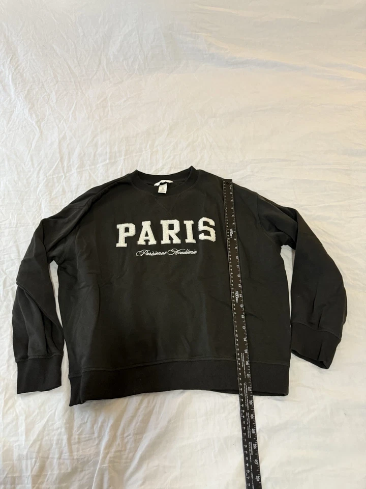 H&M 黑色巴黎加绒运动衫,套头,尺寸 M 170 — 第 3/4 张图片