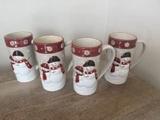 Snowman Coffee Mugs St. Nicholas Square Set Of 4 Cups Christmas