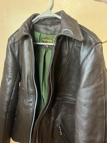 Vanson Model F Leather Motorcycle Jacket Men's 40 Dark Brown Heavy Cowhide USA - product listing photo