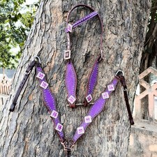 WILDRACE Premium Horse Show Saddle Tack Western Leather Headstall Breast Collar