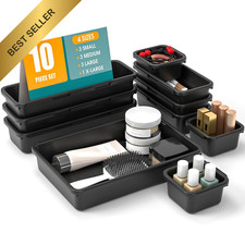 10 PCS Black Drawer Organizer Set 4 Size Interlocking Plastic Storage Bins