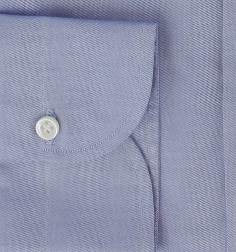 $500 Luigi Borrelli Blue Solid Cotton Shirt - Slim - (LB1252510) - Picture 3 of 4