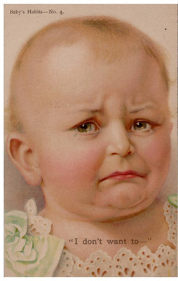 Baby's Habits #4 I don't want to Infant Crying Vtg German Postcard c1900