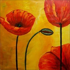 Red Poppies XI, Hand Painted Oil Painting 30x30in