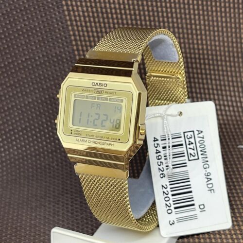 Casio A700WMG-9A Vintage Series Gold Stainless Steel Mesh Band Digital Watch - Picture 2 of 12