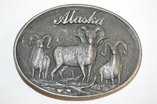 Vintage 1983 ALASKA Rams Artist Don Poneta Wildlife Silver Tone Belt Buckle Rare