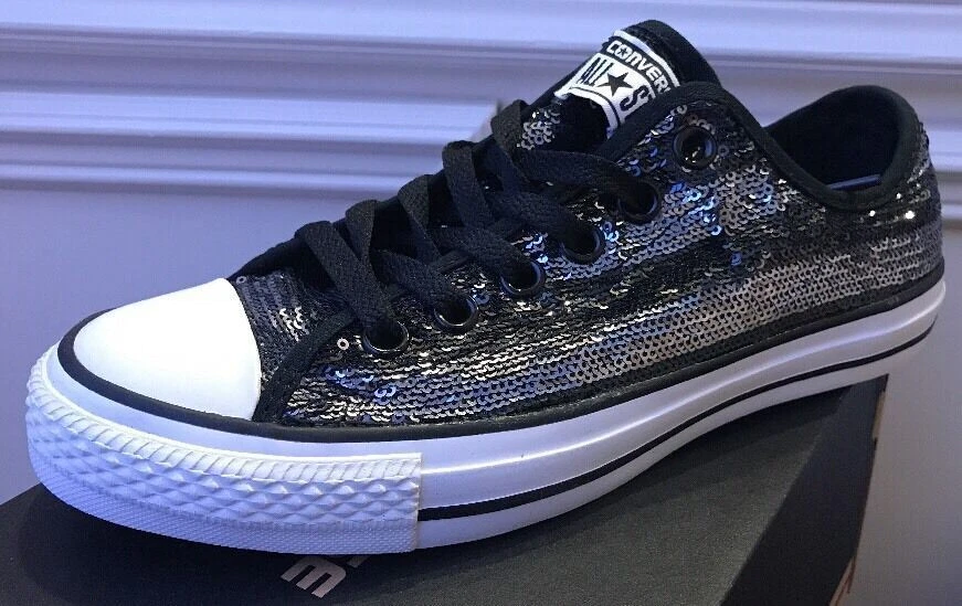 New Converse All Star Taylor Low SEQUIN Ox Black Silver Shiny Women&#039;s 6 eBay