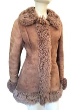 Real Sheepskin Shearling Afghan Penny Lane Vintage Coat Jacket Sz M Uk(8 10 12