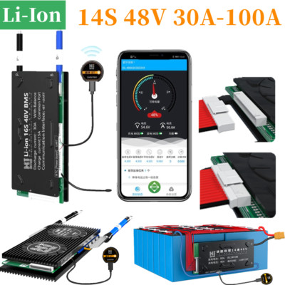 14S 48V 30A-100A Li-Ion Smart BMS Batterie Schutz Common Port w / Balance + BT