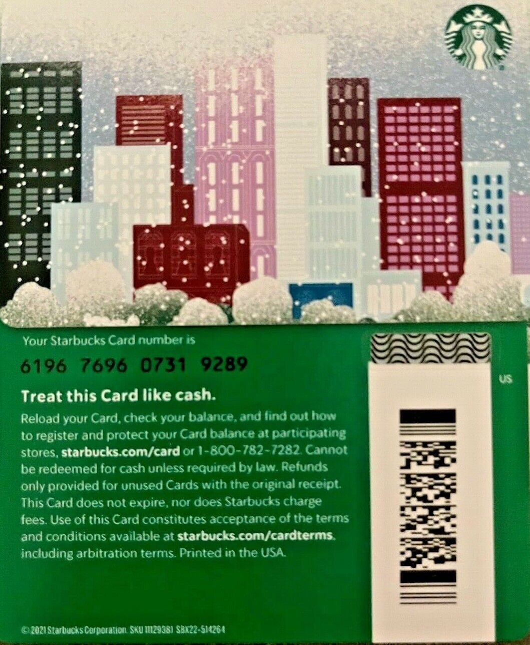 2021 STARBUCKS CHRISTMAS "LET IT SNOW" GIFT CARD #6196 NO VALUE MINT 