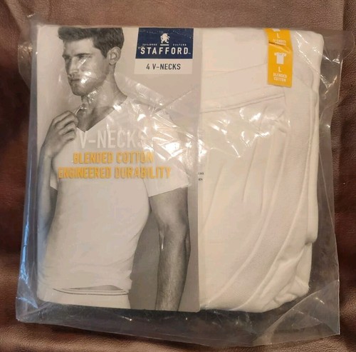 Stafford 4-Pack Men Blended Cotton V-Neck T-Shirt Large White | eBay