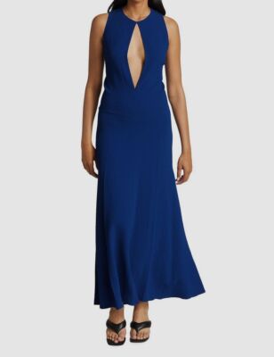 victoria beckham dress blue Victoria Beckham | SLEEVELESS GATHERED WAIST MIDI DRESS IN BLUEBELL main image 1