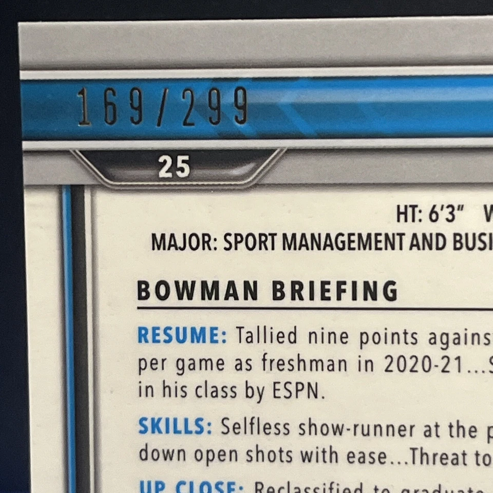 2022 Bowman University Devin Askew Purple Refractor 1st Bowman #d 169/299 Rookie - Image 3 of 3