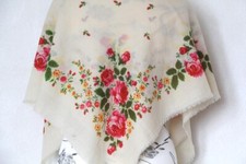 Vintage Wool scarf, White shawl with floral, Ukrainian wedding, Retro boho shawl