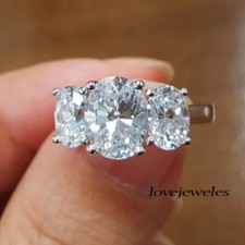 3.50CT Oval Cut Lab Created 3-Stone 925 Silver Engagement Wedding Ring Women's