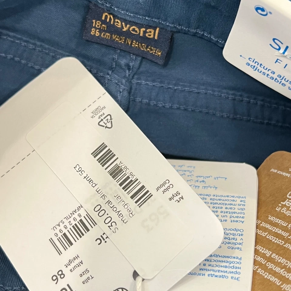 Pantalones Mayoral Niños Calce Ajustado Azul Cintura Ajustable Nuevos con Etiquetas Foto 3 de 4