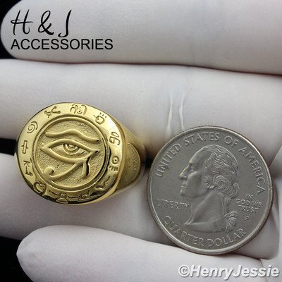 MEN Stainless Steel Gold Plated Egyptian Round Ring Size 8-12*GR102