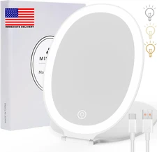 Rechargeable Travel Makeup Mirror with Light, Portable Lighted Mirror, 3 Color L