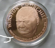 Sir Winston Churchill Heraldic Arms Vintage Bronze Proof Coin Medal